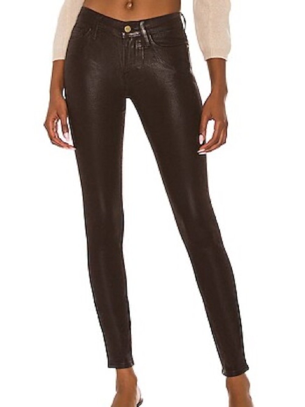 FRAME Women's Le Skinny de Jeanne Coated Jeans Mahogany Brown Size 28